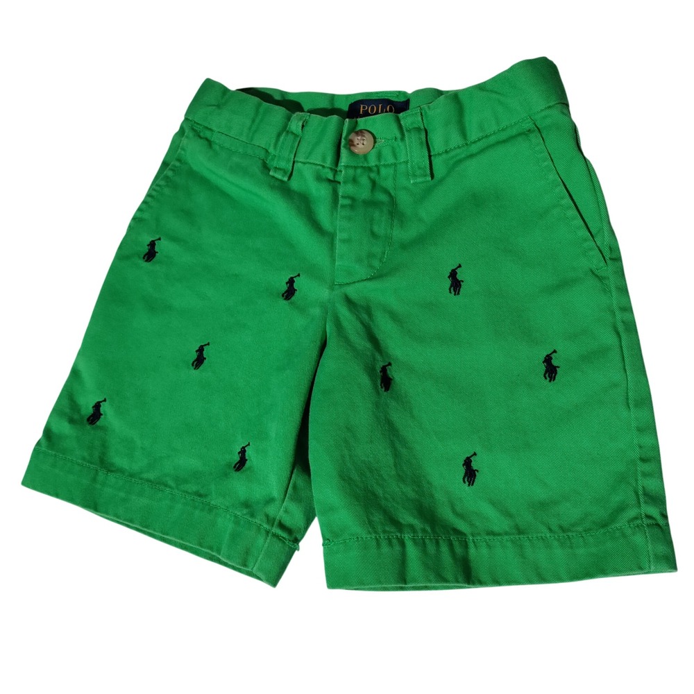Polo Ralph Lauren Boys 3T Green Embroidered Pony Logo Chino Shorts Classic Twill